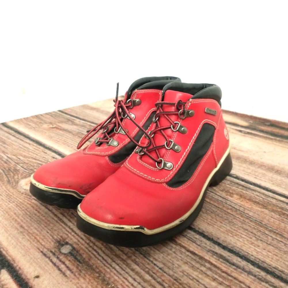 Timberland red black boots women's 8M hiking adventure